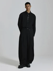 Musero Barrel Leg Tailored Pant With Double Side Wrap And Button Fastening Belt Loop Waistband Co Ord Trousers Only Autum Winter Essentials - Black - View 3