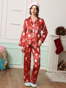 Chillnights PJS8 dampyjamas i satin med digitalt tryck - Röd - Visa 4
