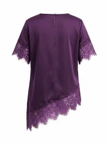 SHEIN Clasi 女款優雅蕾絲拼接不對稱下擺上衣與魚尾長裙兩件套，深紫色，適合酒吧派對、雞尾酒會、晚餐約會、夏季婚禮 - 紫色 - 查看 3