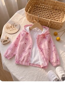SHEIN 女嬰可愛休閒粉色花卉圖案連帽秋季外套 - 彩色 - 查看 6