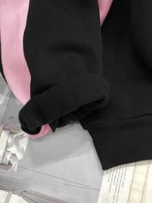 SHEIN 青少年女孩拼色字母印花寬鬆休閒連帽衛衣 秋冬款 - 彩色 - 查看 4