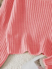 SHEIN Tween Girl Solid Color Crew Neck Casual Daily Long Sleeve Sweater - Pink - View 3