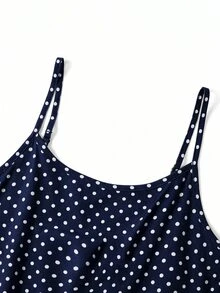 SHEIN Clasi 女款短袖上衣與細肩帶洋裝休閒復古鄉村風兩件套 海軍藍波點 適合野餐度假 夏季度假 - 藏蓝色 - 查看 9