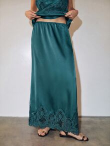 MOTF PREMIUM URBAN LACE PATCHWORK LONG SKIRT SPRING SUMMER - Teal Blue - View 4