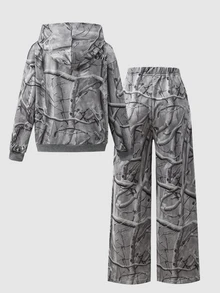 SHEIN 青少年女孩秋季套裝 拉鍊連帽衫、細肩帶背心上衣與寬腿長褲休閒街頭風 Y2K 套裝，適合日常穿著，Sixth Form 正式灰色 - 灰色 - 查看 2