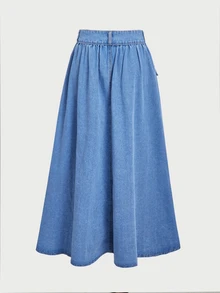 LUMIGAL Women's Fashion Streetwear Pocket Button Denim Skirt - Blue - View 4