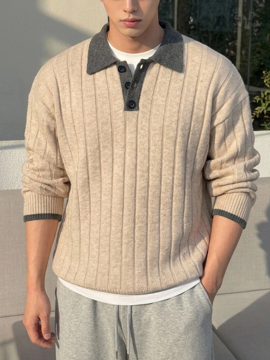 DAZY Sweater Pria Lengan Panjang Warna Khaki Musim Semi/Gugur - MultiWarna - View 1