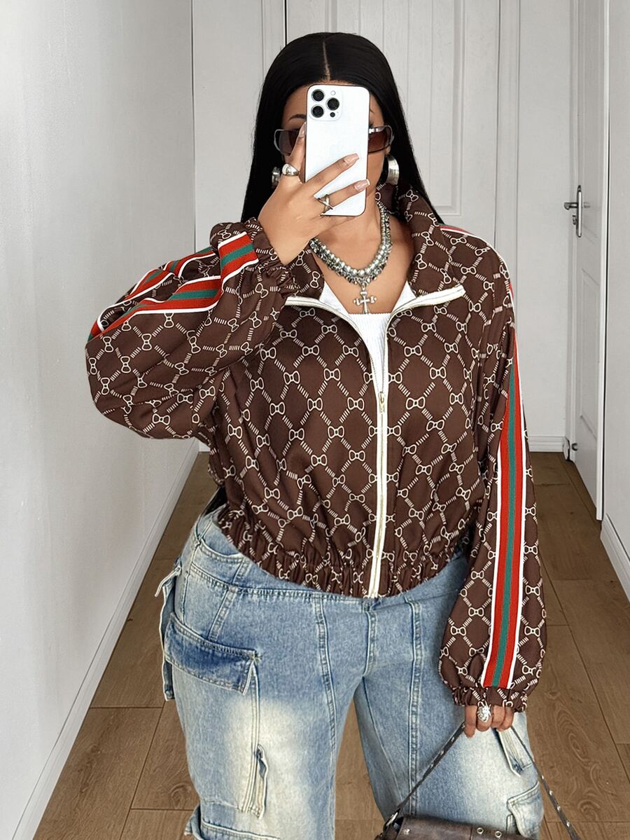 Maweii Plus Size Women's Designer-Inspired Zipper Short Jacket, Casual Minimalist Vintage Long Sleeve Classic Outerwear Fall - Multicolor - View 1