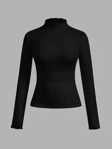 SHEIN EZwear 2件裝黑色休閒修身長袖T恤，秋冬款 - 黑色 - 查看 8