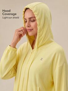 OutZeal Women Sports Jacket Gym Yoga Casual Soft Zip Up Hooded Jacket - Mustard Yellow - View 3