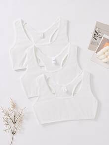 SHEIN Set 3 Potong Atasan Tank Top Kasual Rajut Warna Polos untuk Remaja Perempuan - Putih - View 5