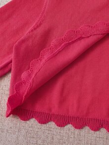 SHEIN Elladie kids Girls' Cardigan With Ruffle Trim, Simple Fashionable Versatile Knit Shawl Cardigan - Hot Pink - View 3