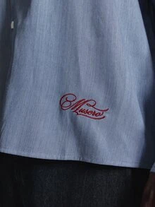 Musero Collared Long Sleeve Shirt Small Contrast Embroidery Autum Winter Essentials - Blue - View 6