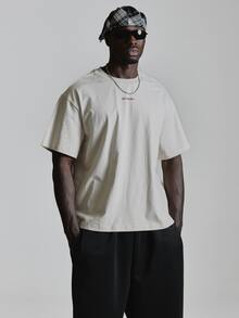Oversized Drop Shoulder Graphic Tshirt "MUSERO 0161" Crew Neck Autum Winter Essentials - White - View 5