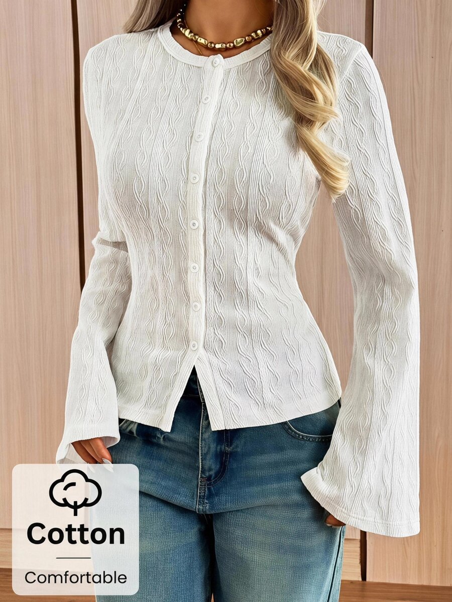 SHEIN EZwear Women's Solid Color Casual Versatile Everyday T-Shirt - White - View 1