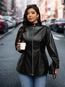 Chikora Plus Size Autumn Fashion Versatile Jacket - Black - View 7