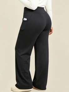 SHEIN Rhythm Era Plus Size Women Solid Color Casual Alternative Kawaii Versatile Daily Wear Sports Tight Leggings Gym Fair Black Summer - Black - View 2