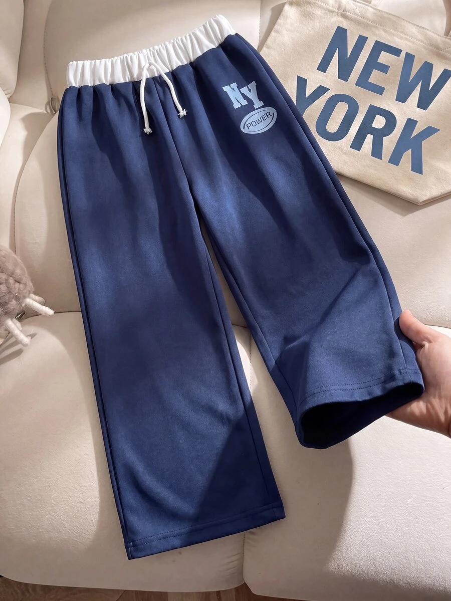 SHEIN Tween Girls Casual Drawstring Hem Wide Leg Straight Sweatpants, Fall Winter