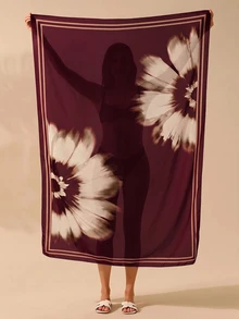 CAJUNI 女款花卉印花綁帶罩衫裙，夏季海灘度假米色熱帶波希米亞風 - 紅色 - 查看 6