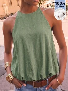 Maija Women's Korean Style Fashion Solid Color Pleated Top For Vacation - Army Green - View 1