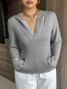 Livesso Solid Color Casual Slim Fit Hooded Pullover Sweater, Blogger Style - Grey - View 10