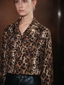 Anewsta Autumn/Winter New Fashion Leopard Print Minimalist Versatile Collared Long Sleeve Shirt - Mocha Brown - View 1