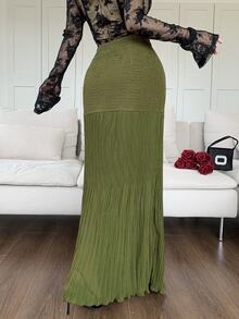 Modelyn Fashionable New Design Pleated Women's Skirt - Army Green - View 3