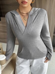 Livesso Solid Color Casual Slim Fit Hooded Pullover Sweater, Blogger Style - Grey - View 8