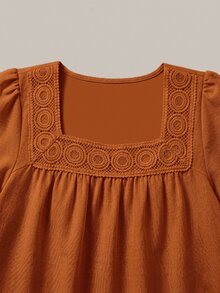 EMERY ROSE 女款編織休閒優雅波西米亞風日常夏季襯衫，適合花園派對與早午餐，焦橙色 - 橘色 - 查看 5