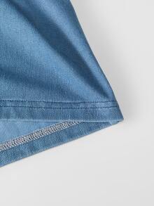 GlowEve Gaun Denim Model Wrap Bahu Terbuka Kasual Musim Panas untuk Wanita - Biru - View 5