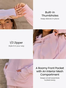 GLOWMODE Masker Mata Oversized Modal Lembut Bertekstur Halus dengan Hoodie Setengah Resleting, Tudung yang Dapat Diatur & Kantong Jala Tersembunyi, Pakaian Kasual Sehari-hari - Berwarna merah muda - View 5