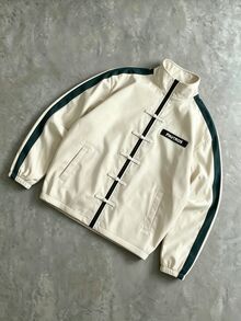 PAVTROS Men's Plus Size Streetwear Denim Frog Patch Long Sleeve Jacket, Holiday New Year - Beige - View 1