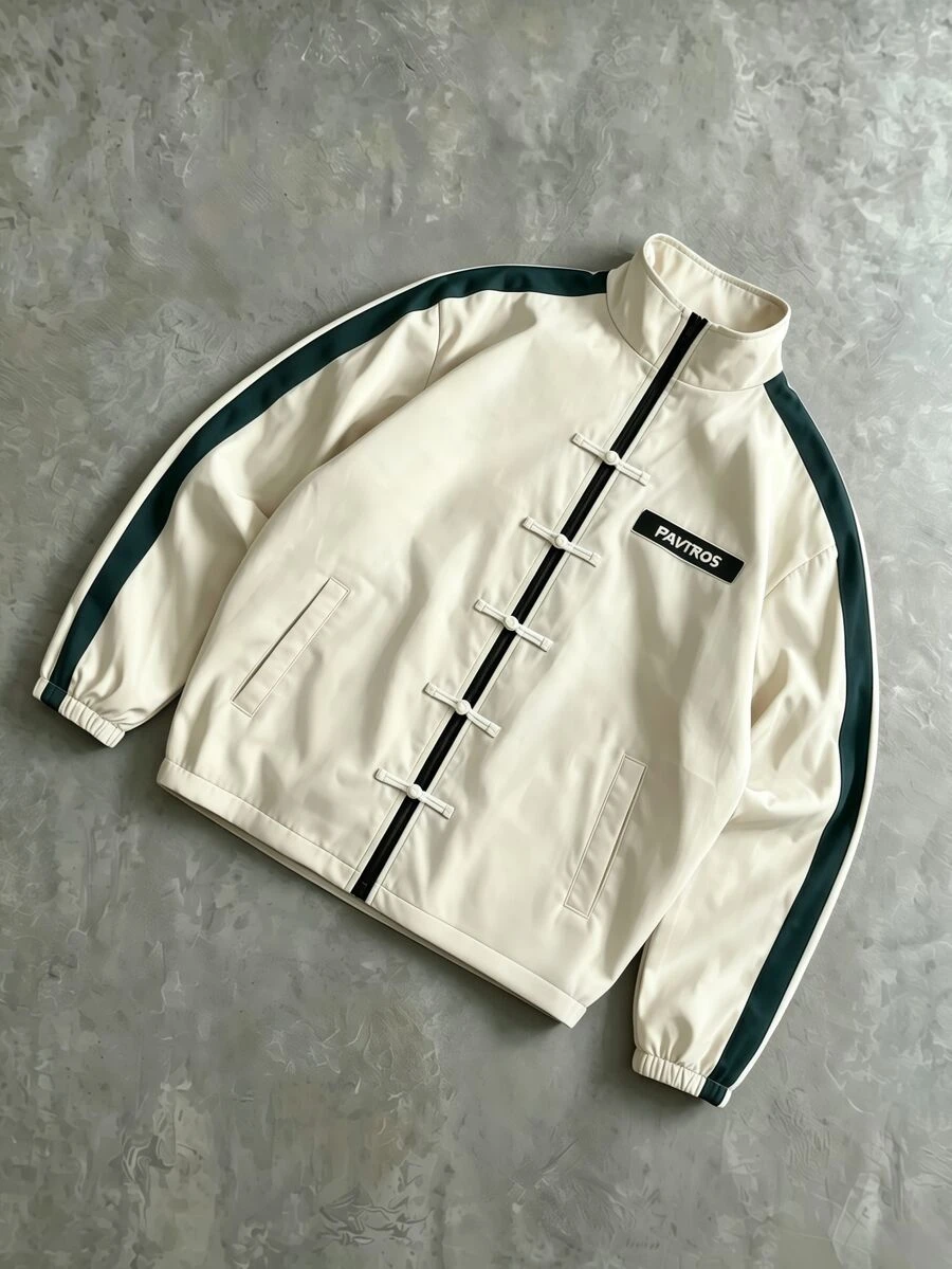 PAVTROS Men's Plus Size Streetwear Denim Frog Patch Long Sleeve Jacket, Holiday New Year - Beige - View 1
