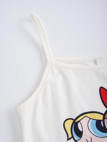 THE POWERPUFF GIRLS X SHEIN Tween Girl Cartoon Camisole And Shorts Casual Daily Home Sleepwear Set - White - View 5