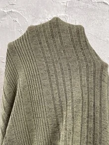 SHEIN Maternity Solid Color Round Neck Long Sleeve Casual Ribbed Knit Dress - Green - View 7