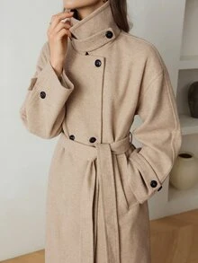 Dazy-Less Women's Solid Color Dropped Shoulder Long Sleeve Single-Breasted Casual Overcoat Fall - Apricot - View 6