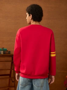 HARRY POTTER X SHEIN Men's Letter Print Crew Neck Casual Pullover Sweatshirt - Red - View 2
