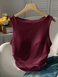 Comfortcana 女款素色休閒百搭日常穿著上衣 - 酒紅色 - 查看 4