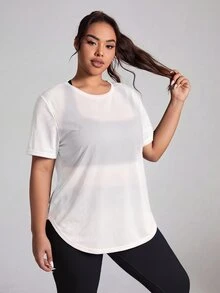 Easithlete 大尺碼女款純色休閒可愛日常運動T恤 普拉提健身房 白色夏季 - 白色 - 查看 2