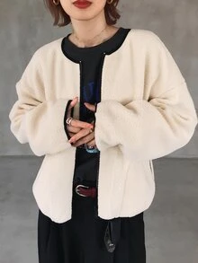 FRIFUL 女款舒適時尚拉鍊長袖口袋夾克，適合日常穿著，秋季款 - 杏色 - 查看 4
