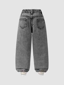 Girls/Toddlers Fashion Snowflake Washed Distressed Embroidery Flare Pants - Light Grey - View 2