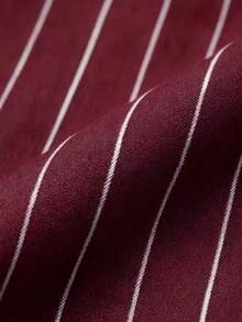Olithes Kemeja Wanita Kasual untuk Perjalanan, Melangsingkan Pinggang, Model 2 in 1, Garis-garis Biru Tua, Lengan Panjang dan Pendek dengan Kerah. - Burgundy - View 5
