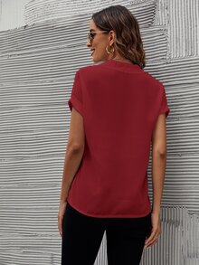 SHEIN Clasi Summer Casual Solid Color Notch Collar Shirt - Burgundy - View 2
