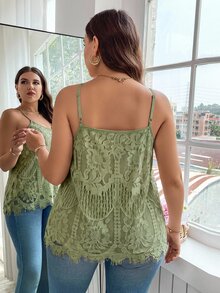 Reflora Plus Size Women's Lace Fashion Camisole - Green - View 2