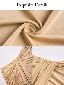 SOLERSUN Women's Asymmetric Off Shoulder Draped Ruched Midi Bodycon Dress Daily Elegant Party Evening - Khaki - View 8
