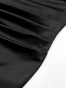 GlowEve CURVE Plus Size Women's Fashion Elegant Off-Shoulder Ruched Waist Glossy Knit Bodycon Mini Dress, Suitable For Daily Commute, Party, Gathering And Evening Wear - Black - View 5