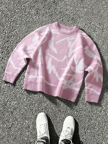 NEOSTRIT Men's All-Over Print Casual Versatile Daily Wear Long Sleeve Sweater - Baby Pink - View 1