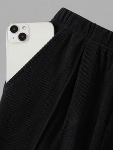 SHEIN 青少年女孩 2 件組純粉色抽繩連帽上衣與寬腿長褲套裝，休閒百搭，適合春秋日常穿著 - 黑色 - 查看 7