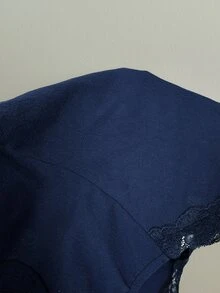 Aloruh 女款優雅休閒通勤上衣，蕾絲飾邊拼接純色海軍藍無袖襯衫，適合夏季 - 藏蓝色 - 查看 8