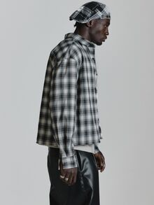 Musero Oversized Drop Shoulder Check Flannel Shirt Button Fastening Autum Winter Essentials - Black and White - View 4